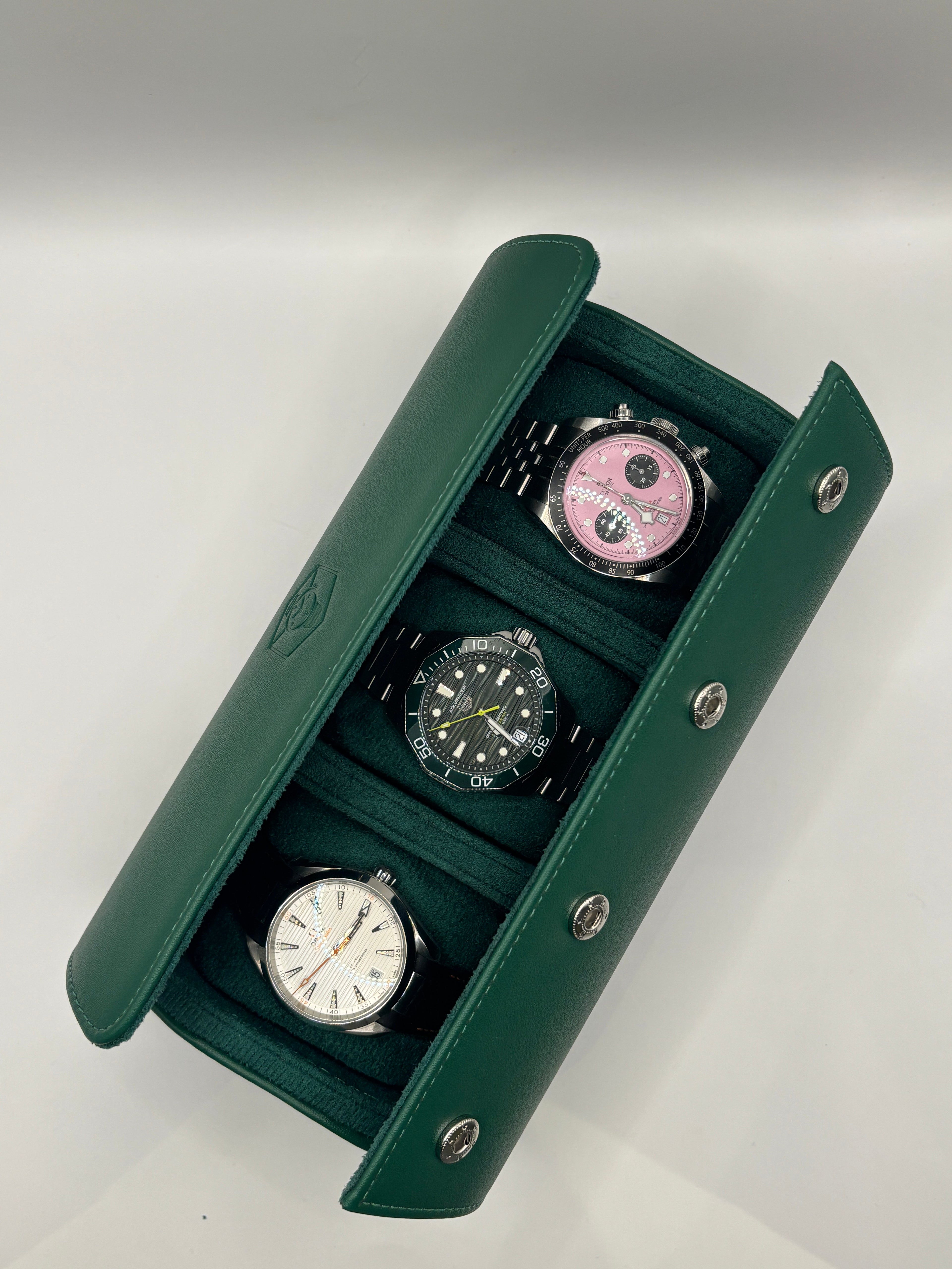 Augusta Green - Luxury Watch Roll - 1, 2 or 3 Watches.