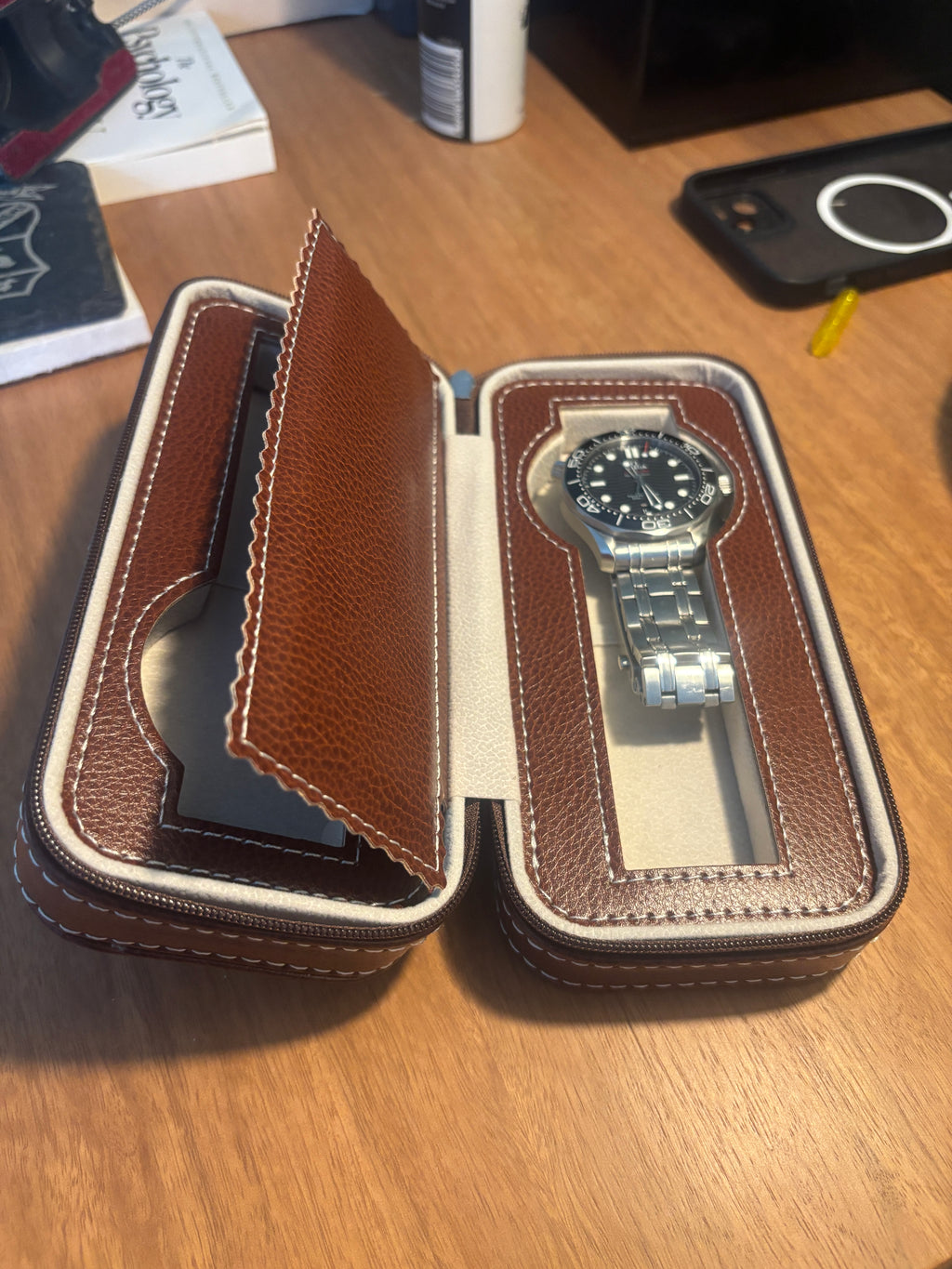 Brown 2 Watch Solid Travel Case