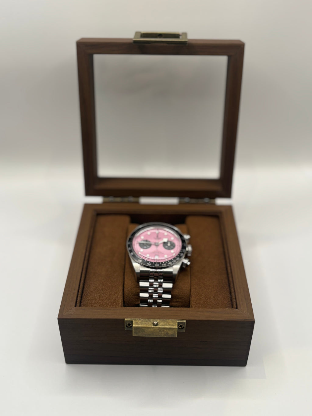 Luxury Wooden Watch Display Box with Glass Lid – Single Watch