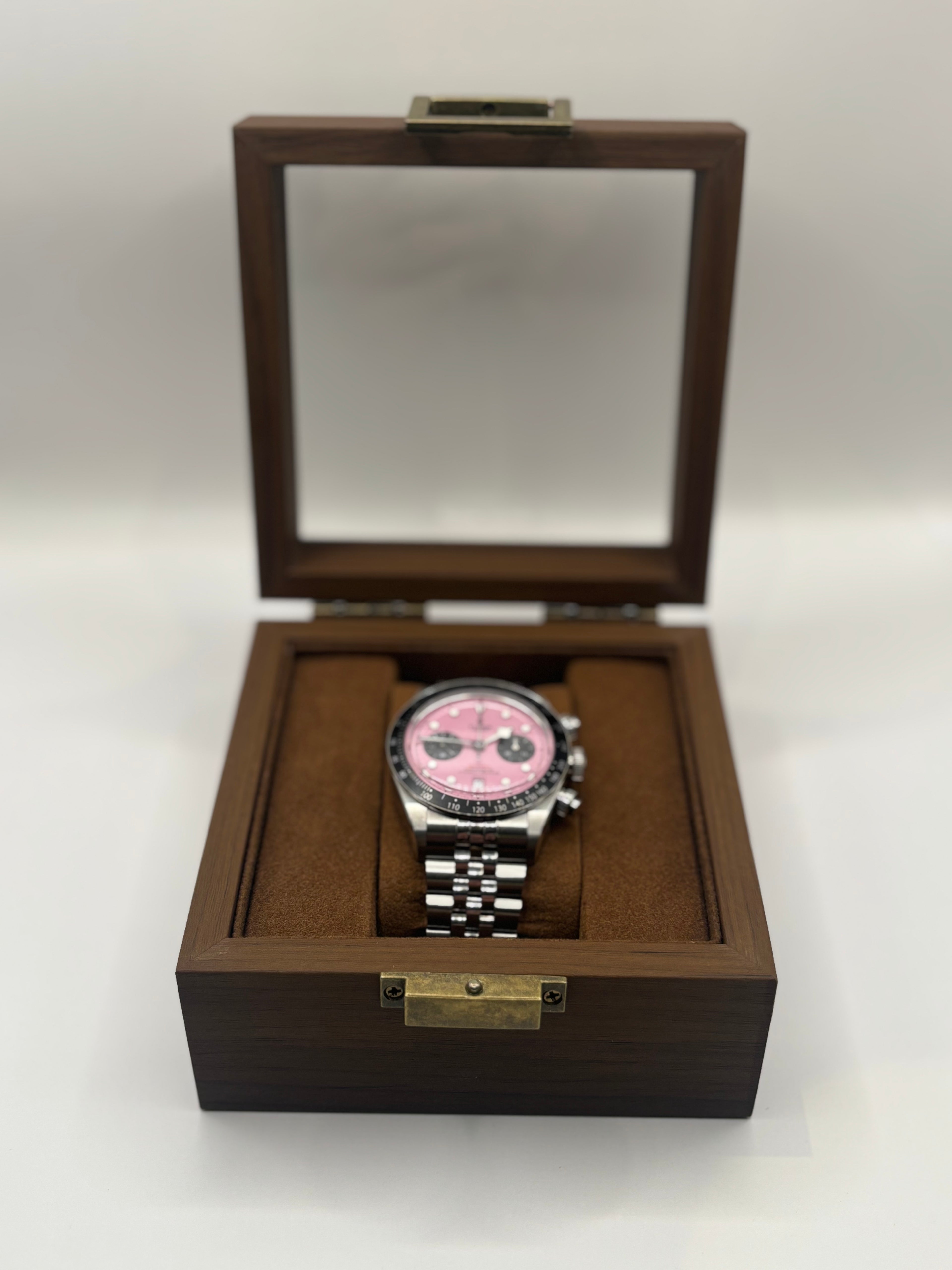 Luxury Wooden Watch Display Box with Glass Lid – Single Watch