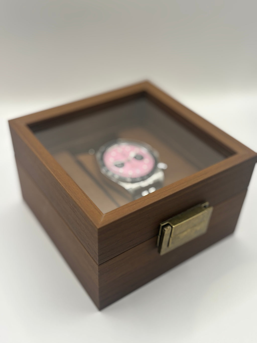 Luxury Wooden Watch Display Box with Glass Lid – Single Watch