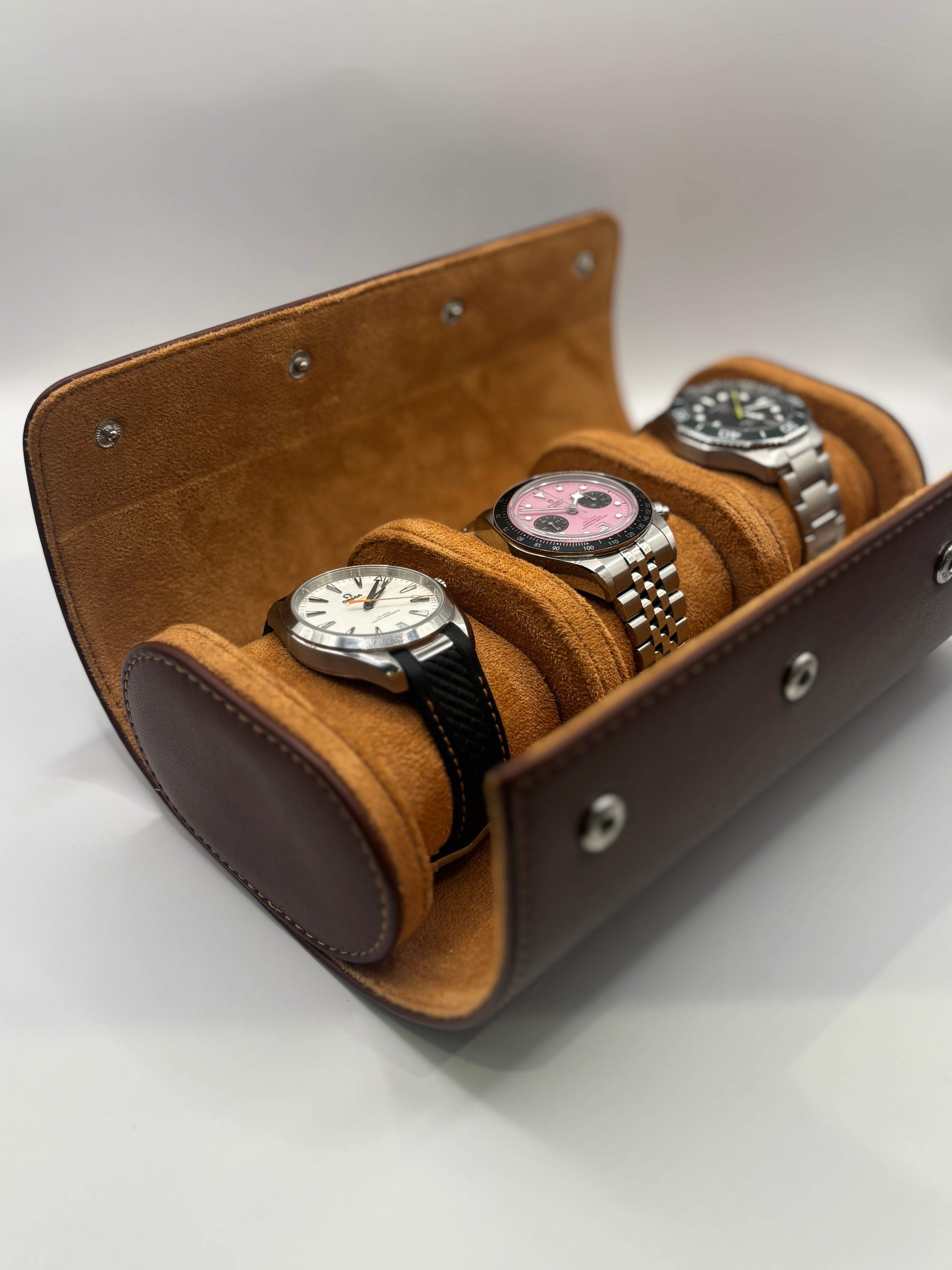 Tan Luxury Watch Roll – 1, 2, or 3 Slot Travel Case