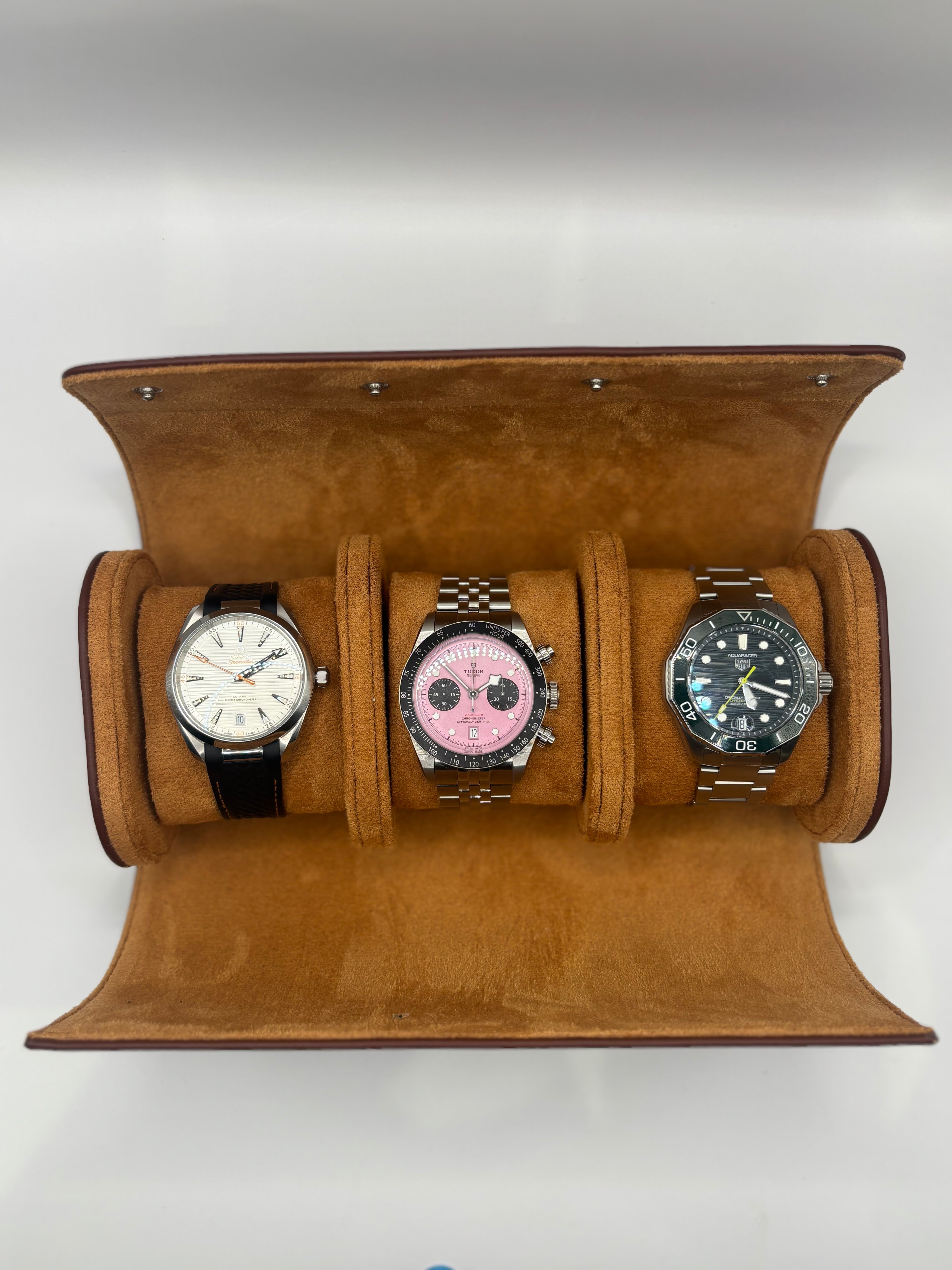 Tan Luxury Watch Roll – 1, 2, or 3 Slot Travel Case