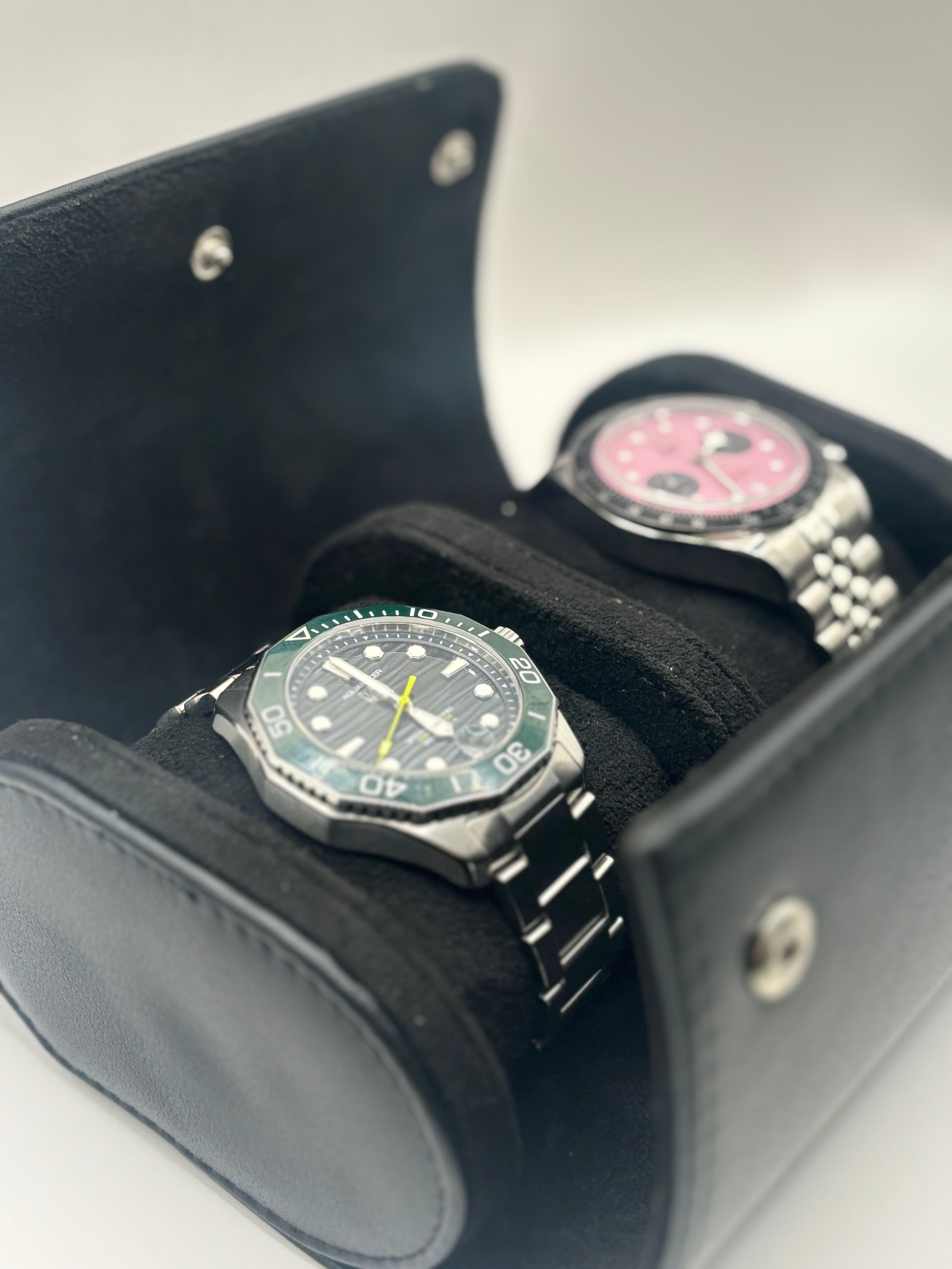 Black Luxury Watch Roll – 1, 2, or 3 Slot Travel Case